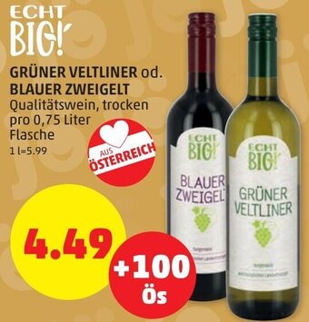 PENNY Echt Bio! Grüner Veltliner od. Blauer Zweigelt 0,75 Liter Angebot