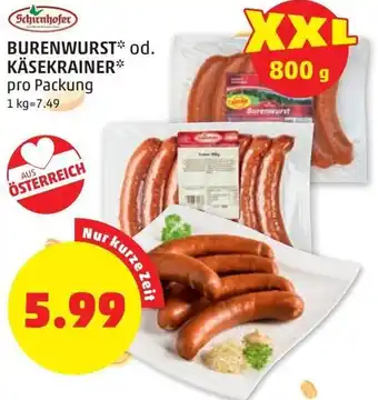 PENNY Burenwurst od. Käsekrainer 1 kg Angebot