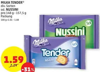 PENNY Milka Tender od. Nussini 148 g-157,5 g Angebot