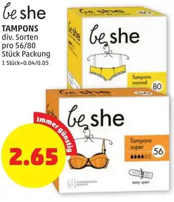 PENNY be she Tampons 56/80 Stk. Angebot