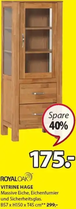 JYSK RoyalOak Vitrine Hage B57 x H150 x T45 cm Angebot