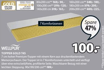 JYSK Wellpur Topper Gold T45 90x190/200 cm Angebot