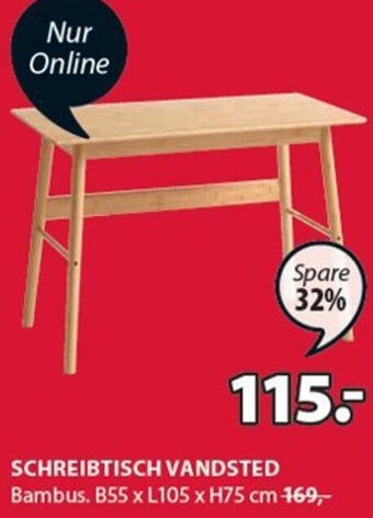 JYSK Schreibtisch Vandsted B55 x L105 x H75 cm Angebot