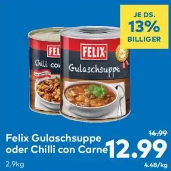 T&G Felix Gulaschsuppe oder Chilli con Carne 2.9kg Angebot