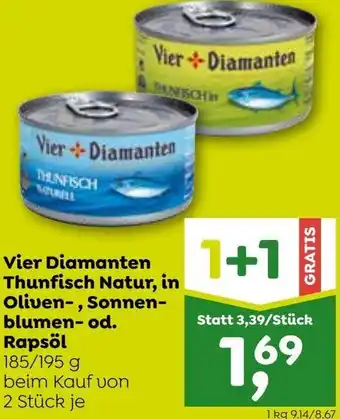 ADEG Vier Diamanten Thunfisch Natur, in Oliven-, Sonnen-blumen-od. Rapsö 185/195 g Angebot
