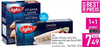 Sutterlüty iglo Zander, Atlantik Lachs ASC, Goldbrasse ASC oder Dorsch MSC 200g- 480g Angebot