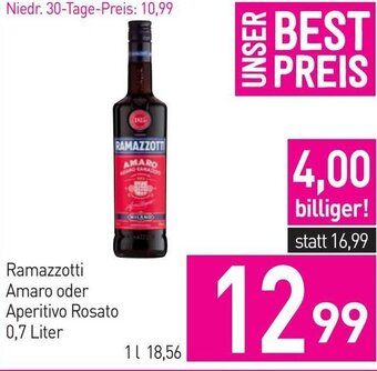 Sutterlüty Ramazzotti Amaro oder Aperitivo Rosato 0,7 Liter Angebot
