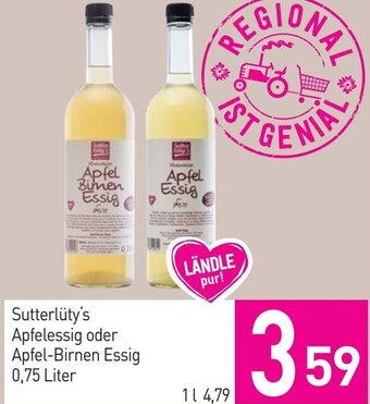Sutterlüty Sutterlüty's Apfelessig oder Apfel-Birnen Essig 0,75 Liter Angebot