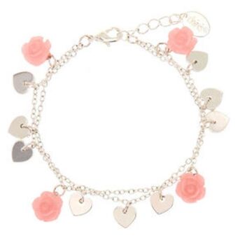 Claire's Silver rose heart charm bracelet - pink Angebot