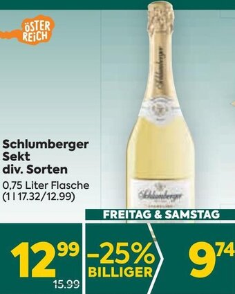 Billa Schlumberger Sekt div. Sorten 0,75 Liter Angebot