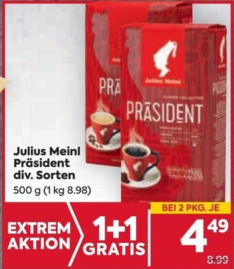 Billa Julius Meinl Präsident div. Sorten 500 g Angebot