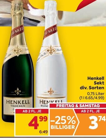 Billa Henkell Sekt div. Sorten 0,75 Liter Angebot