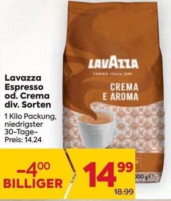 Billa Lavazza Espresso od. Crema div. Sorten 1 kilo Angebot