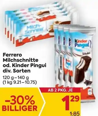 Billa Ferrero Milchschnitte od. Kinder Pingui div. Sorten 120g-140g Angebot