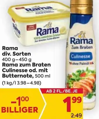 Billa Rama div. Sorten 400g-450g Rama zum Braten Culinesse od. mit Butternote 500ml Angebot