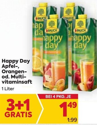 Billa Happy Day Apfel-, Orangen- od. Multi-vitaminsaft 1 Liter Angebot