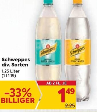Billa Schweppes div. Sorten 1,25 Liter Angebot