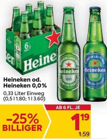 Billa Heineken od. Heineken 0,0% 0,33 Liter Angebot