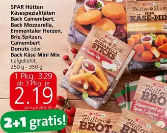 Spar Spar Hütten Käsespezialitäten Back Camembert, Back Mozzarella, Emmentaler Herzen, Brie Spitzen, Camembert Donuts Angebot