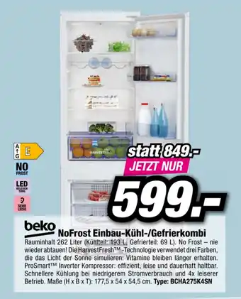 Red Zac Beko NoFrost Einbau-Kühl-/Gefrierkombi BCHA275K4SN Angebot