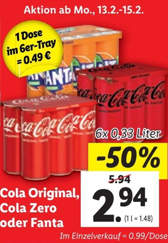 Cola Original, Cola Zero oder Fanta Angebot bei Lidl