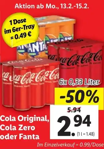Lidl Cola Original, Cola Zero oder Fanta Angebot
