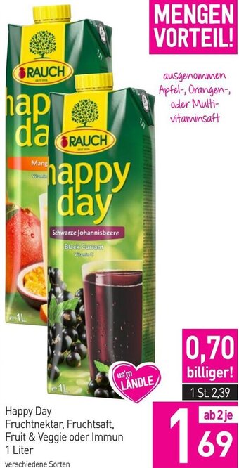 Sutterlüty Happy Day Fruchtnektar, Fruchtsaft, Fruit & Veggie oder Immun 1 Liter Angebot
