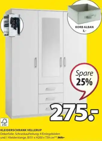JYSK Kleiderschrank Vellerup B151 x H200 x T59 cm Angebot