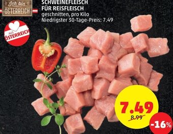 PENNY Schweinefleisch Für Reisfleisch pro kilo Angebot
