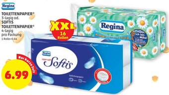 PENNY Regina Toilettenpapier 3-lagig od. Softis Toilettenpapier 4-lagig Angebot