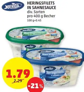 PENNY Berida Heringsfilets in Sahnesauce 400g Angebot