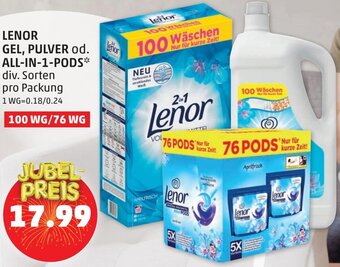 PENNY Lenor Gel, Pulver od. All-In-1-Pods Angebot