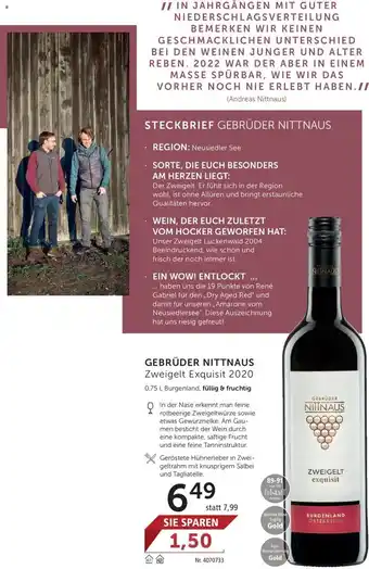 Interspar Gebrüder Nittnaus Zweigelt Exquisit 2020 0,75L Angebot