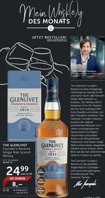 Interspar The Glenlivet Founder's Reserve Single Malt Scotch Whisky 0,7 L Angebot