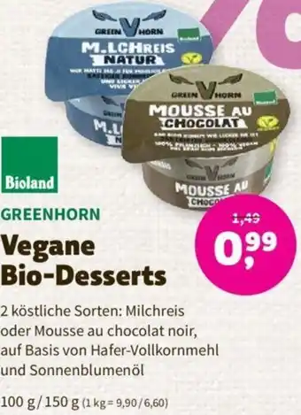 Denn's Biomarkt Greenhorn Vegane Bio-Desserts 100g/ 150 g Angebot