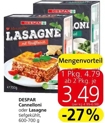 Spar Despar cannelloni oder Lasagne 600-700 g Angebot