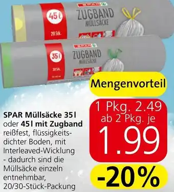 Spar Spar Müllsäcke 35l oder 45l mit Zugband 20/30-Stk.-Packung Angebot