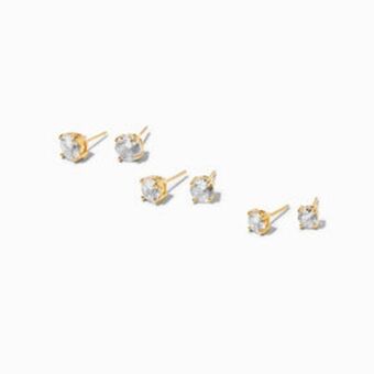 Claire's 18k gold plated cubic zirconia graduated round basket stud earrings - 3 pack Angebot