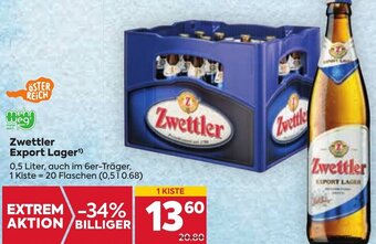 Billa Zwettler Export Lager 0,5 Liter Angebot