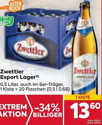 Billa Zwettler Export Lager 0,5 Liter Angebot