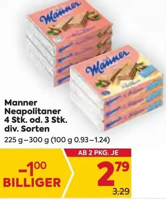 Billa Manner Neapolitaner 4 Stk. od. 3 Stk. div. Sorten 225 g- 300 g Angebot
