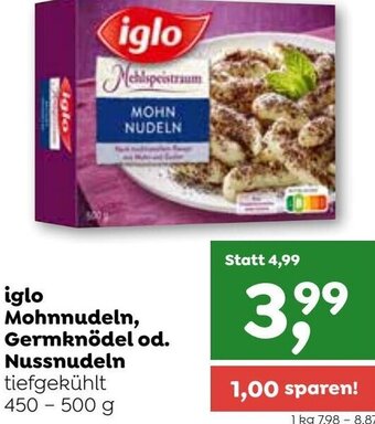 ADEG iglo Mohnnudeln Germknödel od. Nussnudeln 450-500 g Angebot