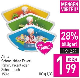 Sutterlüty Alma Schmelzkäse Eckerl Rahm, Pikant oder Schniitlauch 150 g Angebot