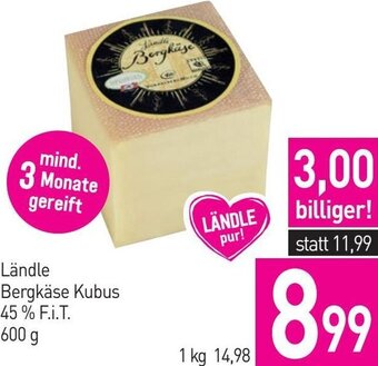 Sutterlüty Ländle Bergkäse Kubus 45 % F.i.T. 600 g Angebot