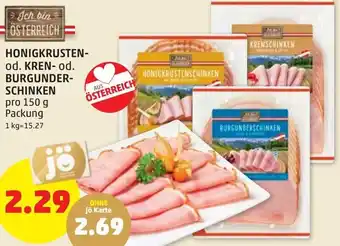 PENNY Honigkrusten- od. Kren- od. Burgunder-Schinken 150 g Angebot
