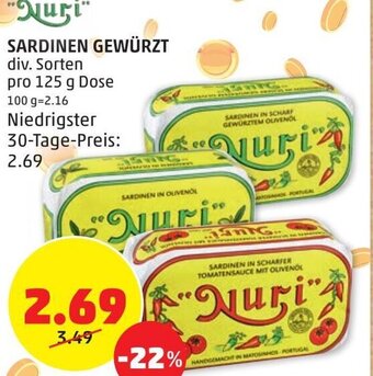 PENNY Nuri Sardinen Gewürzt 125 g Angebot