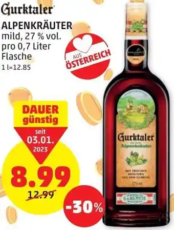 PENNY Gurktaler Alpenkräuter 0,7 Liter Angebot