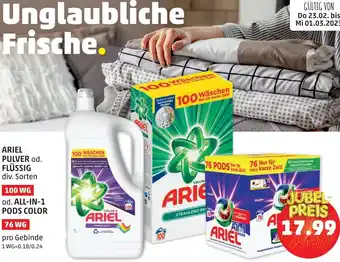 PENNY Ariel Pulver od. Flüssig 100 WG od. All-in-1 Pods Color 76 WG Angebot