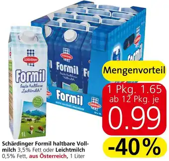 Spar Schärdinger Formil Haltbare Vollmilch oder Leichtmilch 1 Liter Angebot