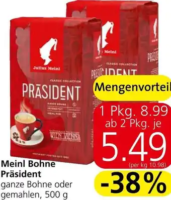 Spar Meinl Bohne Präsident 500g Angebot